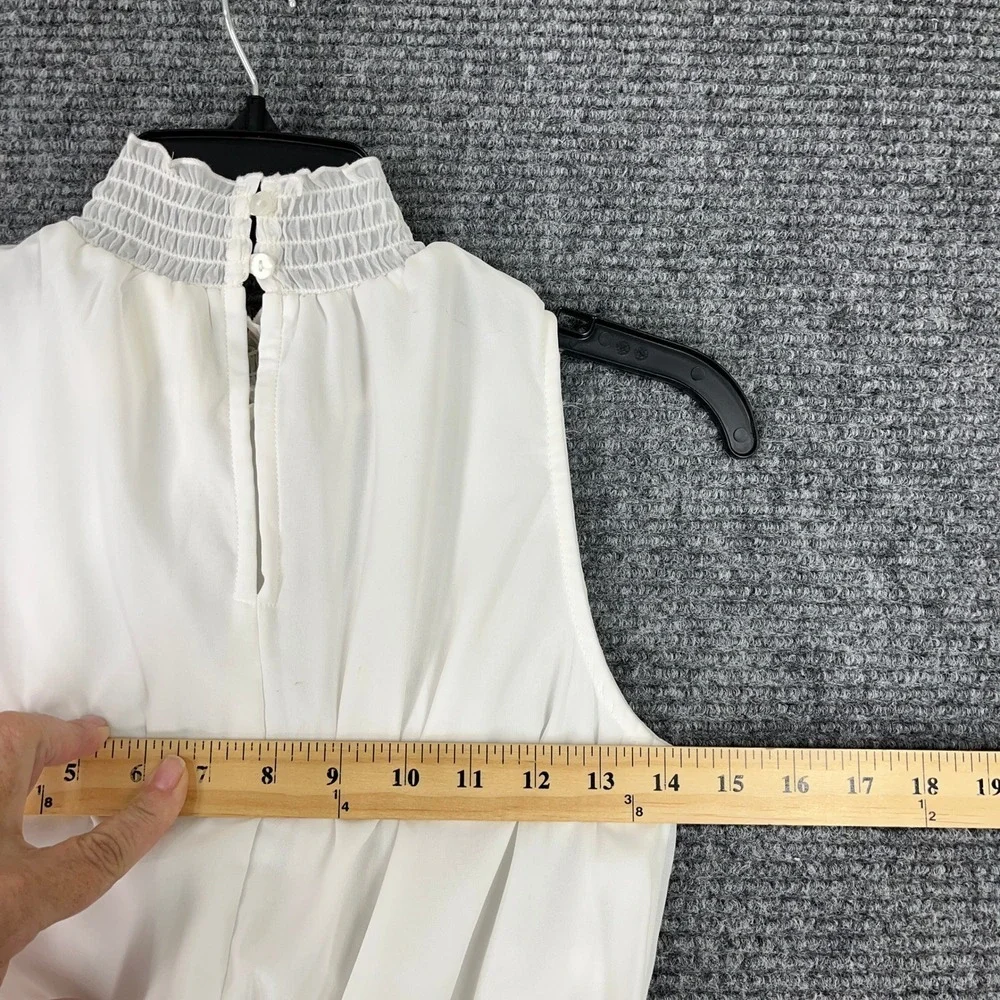 Japna Womens‎ S Lace Peplum Blouse Ivory Sleeveless Smocked Ruffle Feminine Chic - Picture 6 of 8